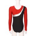 thumbnail image 4 of iEFiEL Womens Glitter Rhinestone Gymnastics Leotard Long Sleeve Color Contrast Figure Ice Skating Bodysuit Red S, 4 of 7
