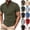 #03 Army Green, variant on Mens Henley Shirts Summer Casual Slim Fit Lightweight Short Sleeve Tops Outdoor Comfy Athletic Workout Shirt with Chest Pocket Mandarin Collar, #03 Blue, M