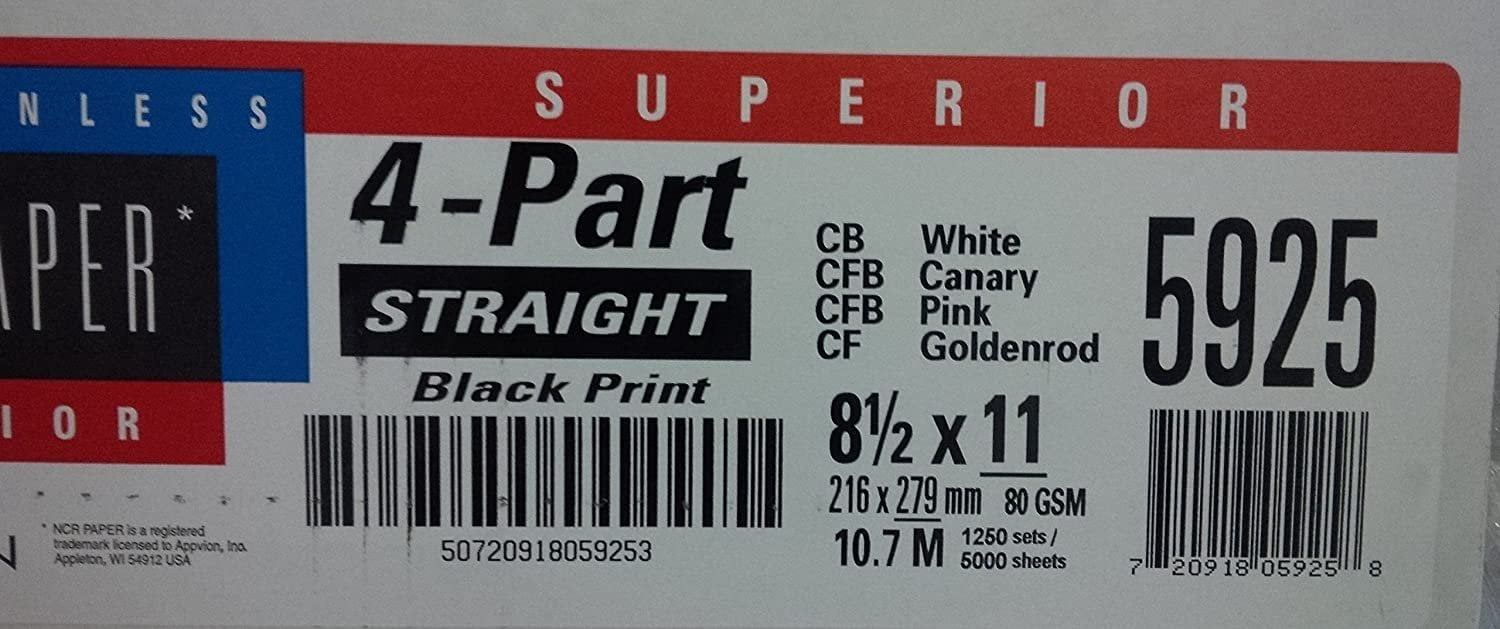 NCR Superior Carbonless Paper, 4-part Straight Collated, 8-1/2 x 11 inch, Case of 1,250 Sets 5,000 Sheets