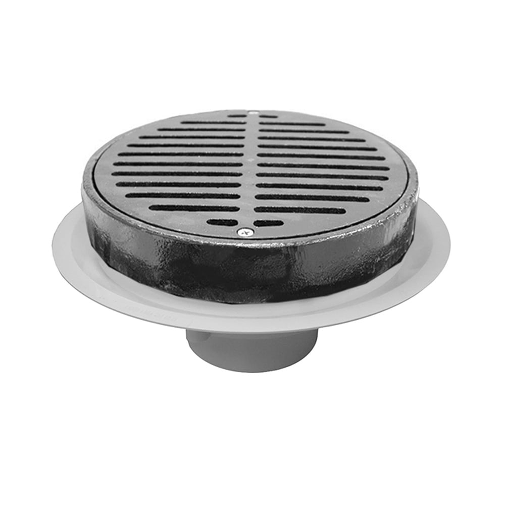 4" Heavy Duty Traffic PVC Floor Drain with Full Cast Iron Grate and