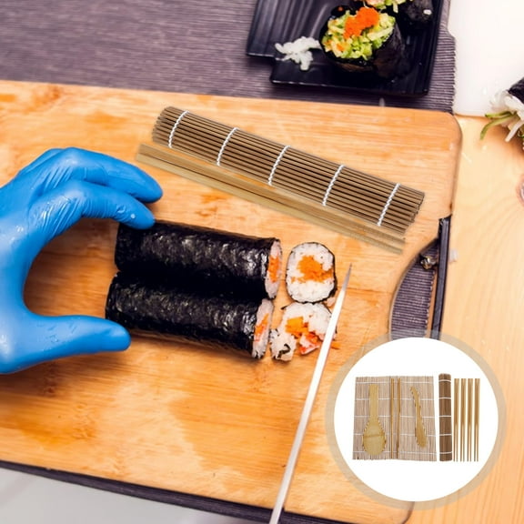 OUNONA 9 Pcs Sushi Making Kit Sushi Roller Kit With Bamboo Mats Rice Paddle Spreader And Chopsticks Diy Sushi Tools For Kitchen Cooking Family Parties