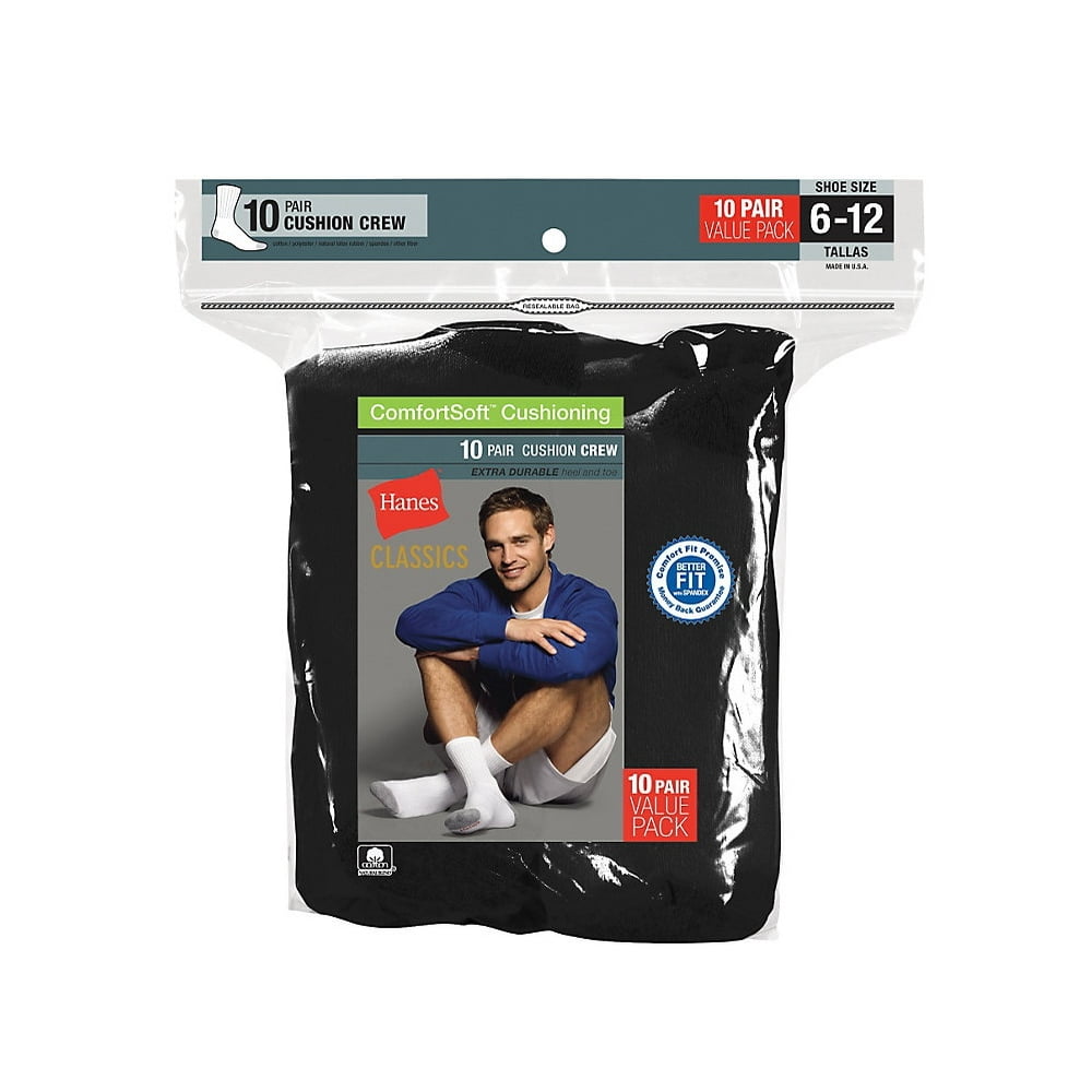 Hanes Hanes Classics Men's White Crew Socks 10Pack