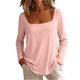 thumbnail image 2 of Hfnxid Womens Square Neck Long Sleeve Shirts Loose Fit Tunic Tops Solid Color Soft Blouses Casual Basic Tshirts Pink,M, 2 of 7