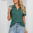 thumbnail image 2 of Women's Dark Green Pure Color Lapel Short Sleeve V-Neck T-Shirt, Ideal for Casual Summer Wear at Home, Office, Shopping, and Outdoor Activities, Size L, 2 of 6