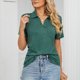 thumbnail image 2 of Camiseta de Mujer Color Puro Solapa Manga Corta Cuello en V Casual Verano para Oficina en casa Compras Actividades al Aire Libre, 2 of 6