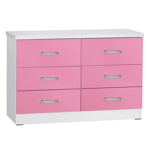 Better Home Products DD & PAM 6 Drawer Engineered Wood Dresser in White and Pink