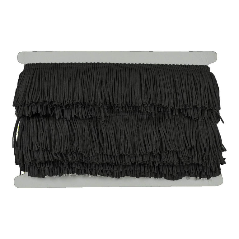 2 Striped Color Chainette Fringe Trim (Sold by The Yard) (Black/White) | Trims by The Yard