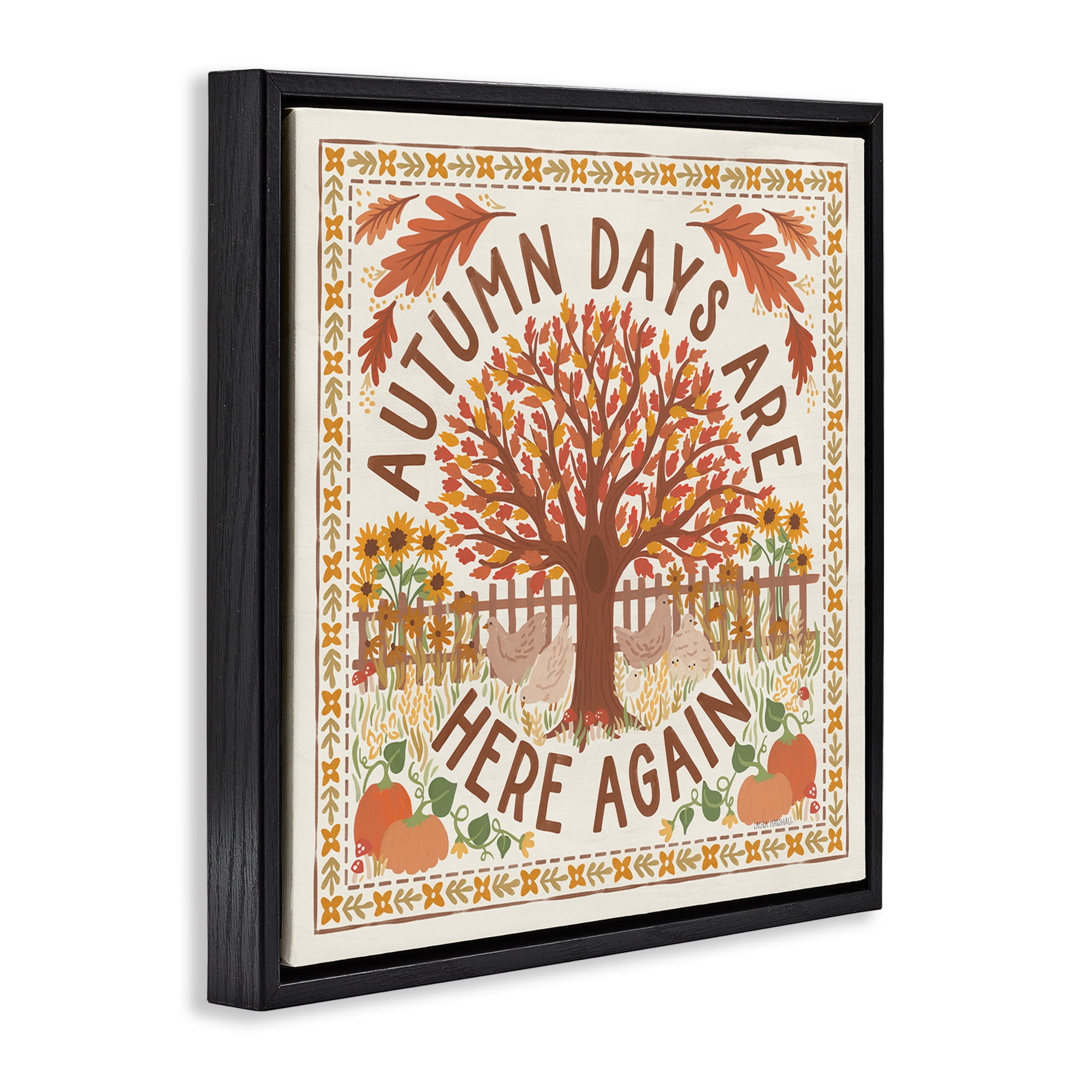 Stupell Industries Autumn Days Here Again Landscape Painting Black Floater Framed Art Print Wall Art, 18 x 18