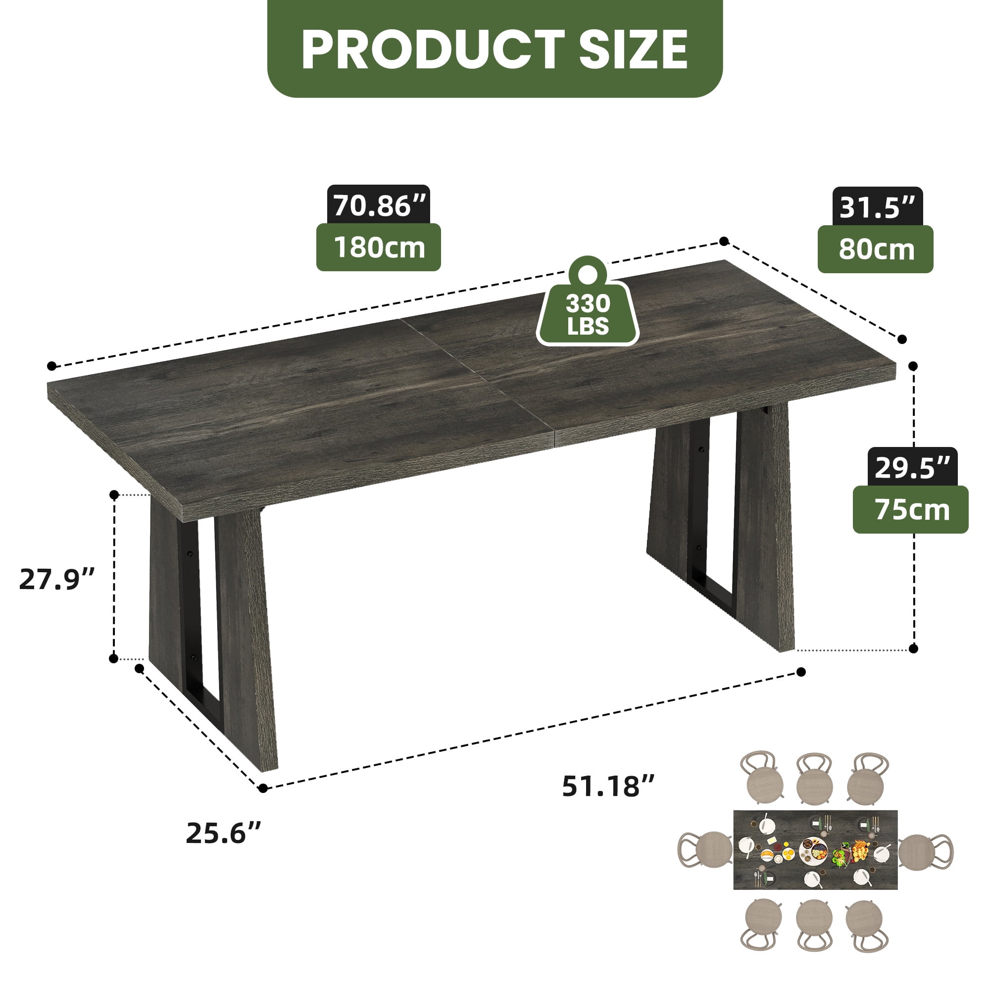 Uforic 70" Wood Dining Table for 6-8 Person, Farmhouse Rectangle Dining Table withHeavy Duty Leg, Kitchen Table for Gathering, Kitchen, Dining Living Room, Gray