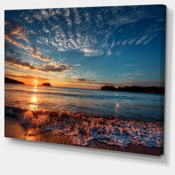 Designart - Tranquil Beach and Whimsical Clouds - Seashore Photo Canvas Art Print