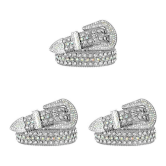 Decodeary Wide Application Rhinestone Belt Western Belt For Parties Bars And Concerts Modify Waist Line Silver 125cm 3Set