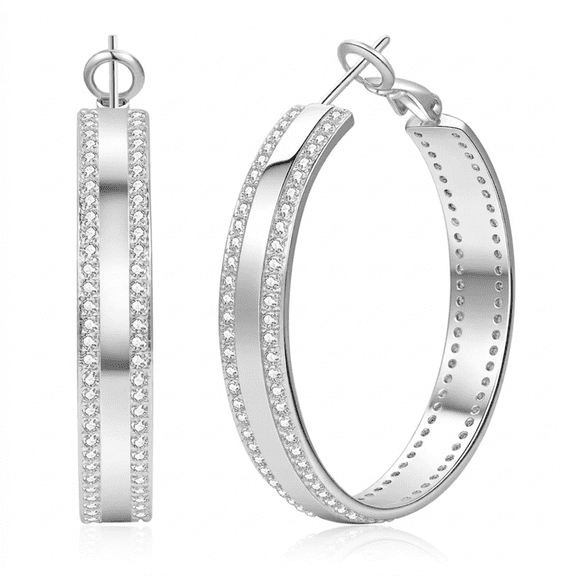 YOUNGYUE Silver Plated Hoop Earrings for Women, 30mm Hypoallergenic Thick Silver Hoops with Cubic Zirconia