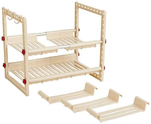 Under Sink Storage Shelf- Large Expandable, Goes Around Drainpipes. For Kitchen or Bathroom