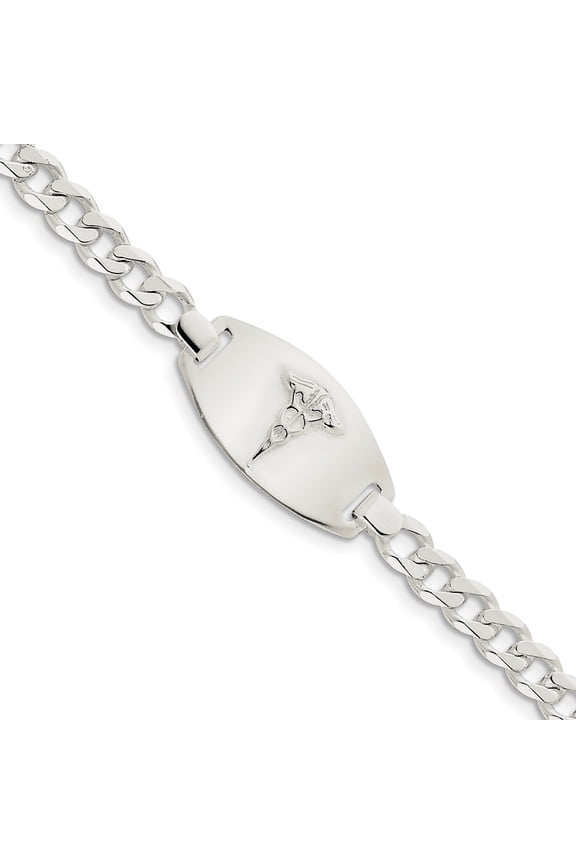 White Sterling Silver bracelet Medical Curb Red 7.25 in 16 mm