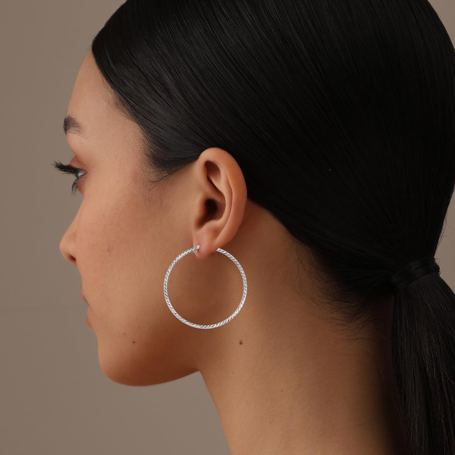 LeCalla 925 Sterling Silver LARGE Hoop Earrings for Women Hypoallergenic Diamond Cut Earring Hoops for Women 50MM