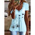 thumbnail image 3 of Camiseta elegante de encaje con cuello en V para mujer, camisetas informales holgadas de manga corta con estampado de diente de león, Tops informales cómodos, 3 of 4