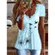 thumbnail image 1 of Camiseta elegante de encaje con cuello en V para mujer, camisetas informales holgadas de manga corta con estampado de diente de león, Tops informales cómodos, 1 of 4