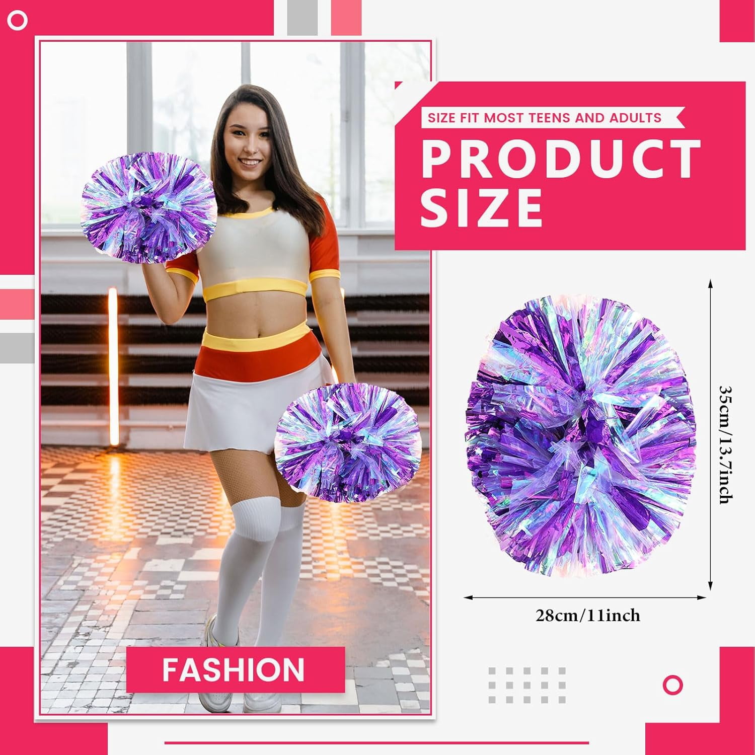 24 PCS pom poms Cheerleading,13.8inch for Sports Teams, Dance Training, and Party Celebrations with Handle
