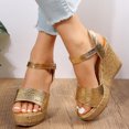 thumbnail image 7 of Kukoosong Womens Wedge Sandals Dressy Summer Suede Wedges Peep Toe Chunky Block Heels Platform Wedge Sandals Buckle Strap Sandals Women Gold 36, 7 of 7