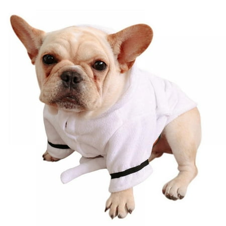 

Saient White Pet Bath Super Absorbent Cotton Robe Coral Comfortable Thickened Pet Hooded Nightgown Pajamas