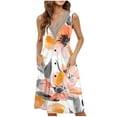 thumbnail image 1 of Vestido de Verano para Mujeres sin Mangas Impresión Suelta Botón Vestido de Longitud Media con Bolsillos, Casual, 1 of 6