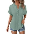 thumbnail image 5 of biudgviw Short Sleeve Tops for Women Button V Neck Loose Fit T Shirt Summer Casual Beach Vacation Tunic Blouses with Pocket, 5 of 7