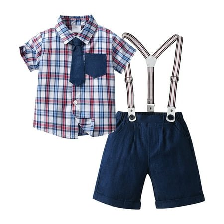 

TENSUNNYD Toddler Boys Shoet Sleeve T Shirt Tops And Shorts Strap 3Pcs Child Kids Gentleman Set&Outfits Toddler 3Y-4Y