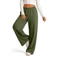 thumbnail image 3 of WULMLEO Sweatpants for Women Solid Elastic Waist Wide Leg Fall Winter Paloma Pants Stretch Comfort Bottoms Casual Lightweight Trousers with Pockets Army Green L, 3 of 8