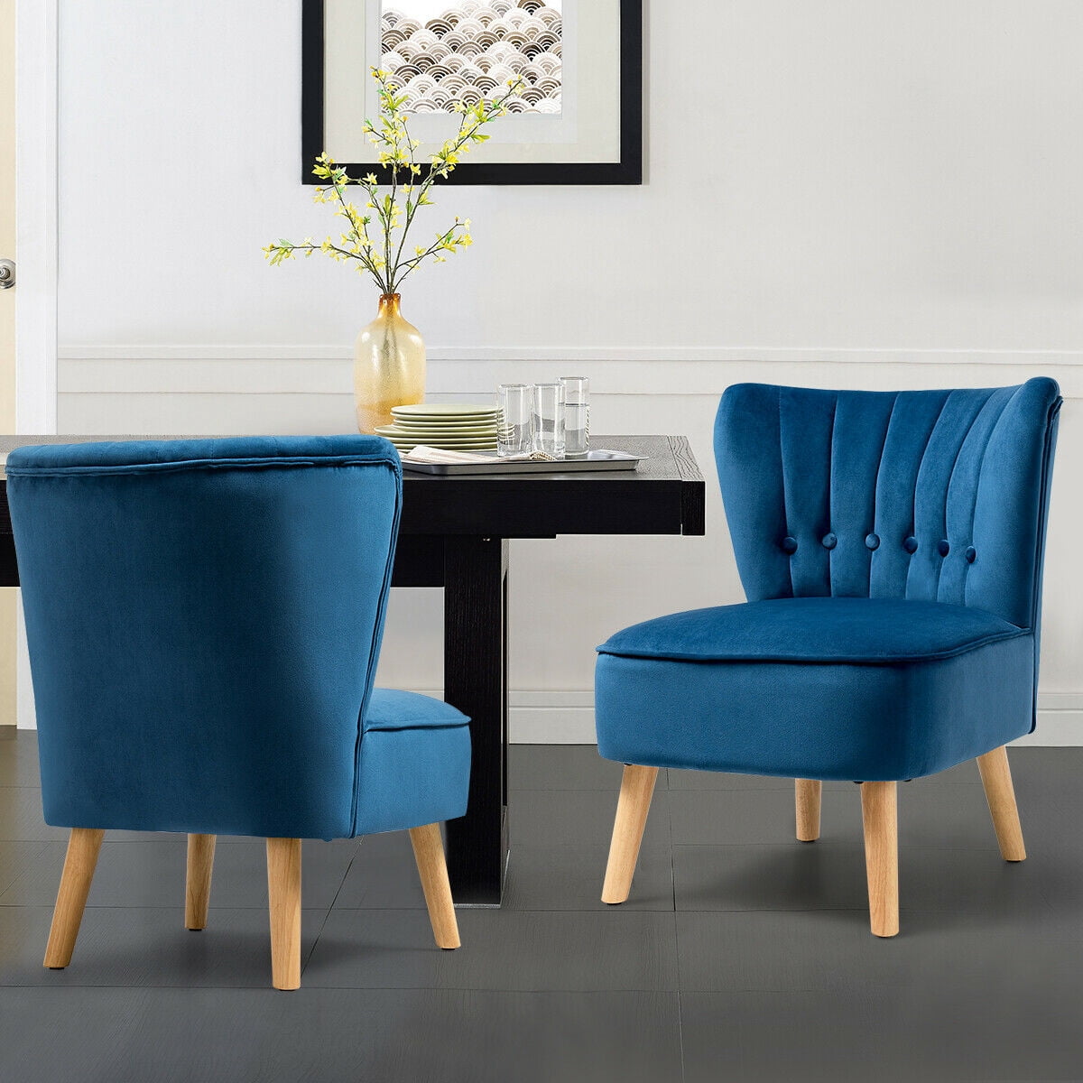 Gymax 2PCS Accent Chair Single Sofa Armless Leisure Chair w/ Wood Legs Blue
