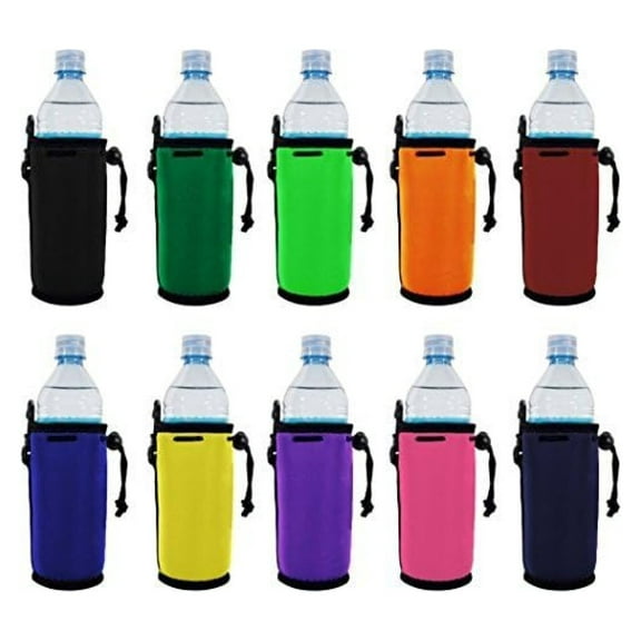 Neoprene Water Bottle Coolie 10 Pack - Variety Colors - Fits 16/17oz Bottles - Hiking, Outdoors, Customizable Drink Sleeves