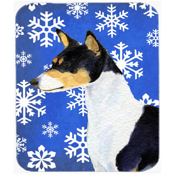 Basenji Winter Snowflakes Holiday Mouse Pad, Hot Pad or Trivet
