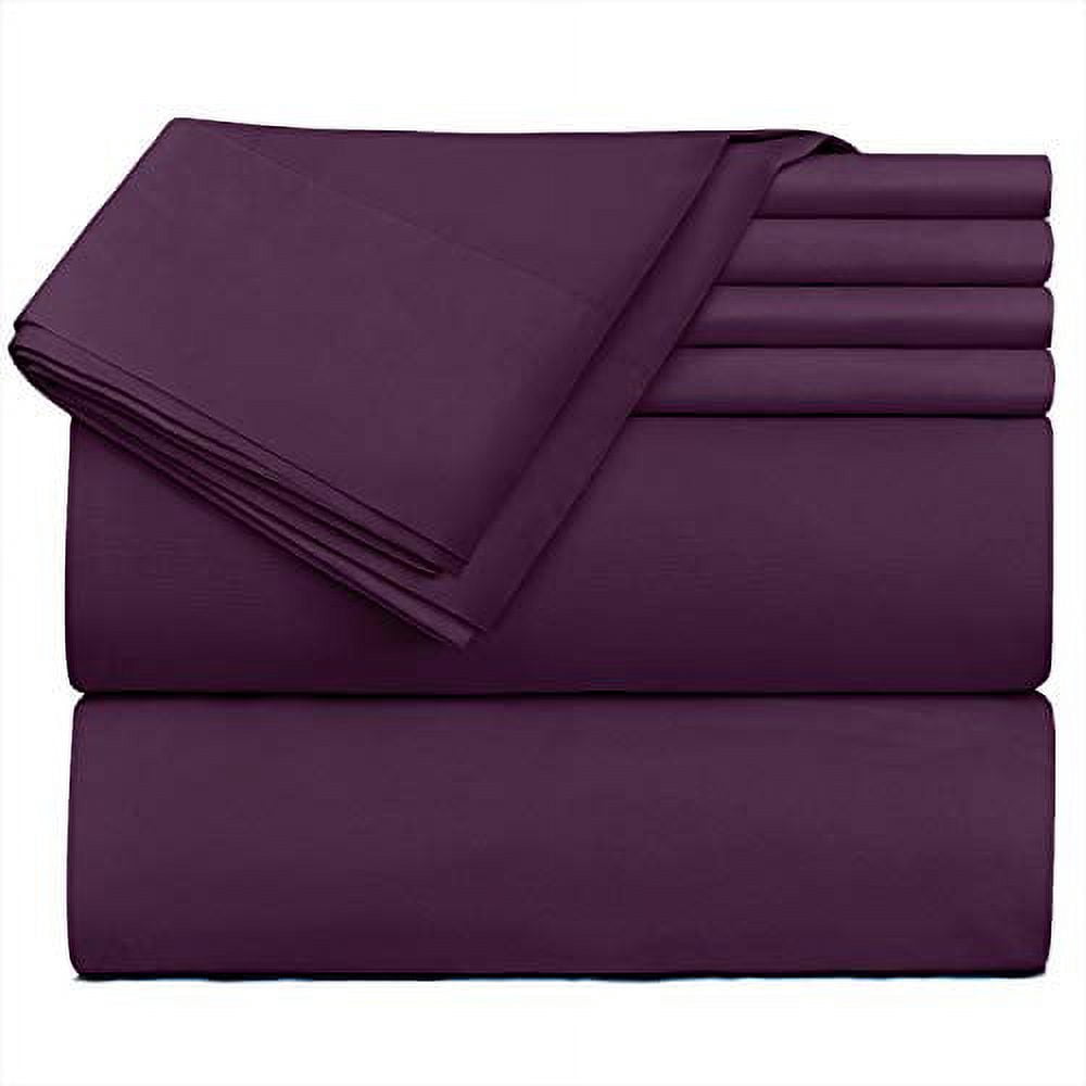 Extra Deep Pocket 4 Piece Bed Sheet Set – Super Deep Fitted Sheet Fits Mattress from 18-24 inces Depth – Double Brushed Microfiber Sheets with 2 Pillow Cases, Twin, Eggplant