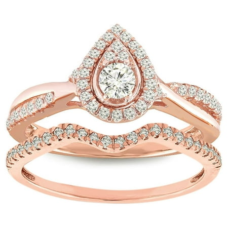 Brilliance 10K Rose Gold 1/2 CTTW Diamond Pearl Bridal Set, Women, Engagement