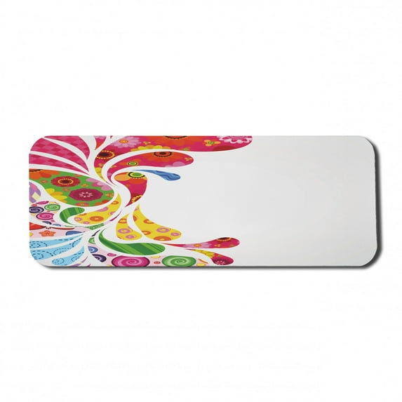 Colorful Computer Mouse Pad, Paisley Leaves with Floral Elements Inside Carnival Inspired Retro Design Print, Rectangle Non-Slip Rubber Mousepad Large, 31" x 12" Gaming Size, Multicolor, by Ambesonne