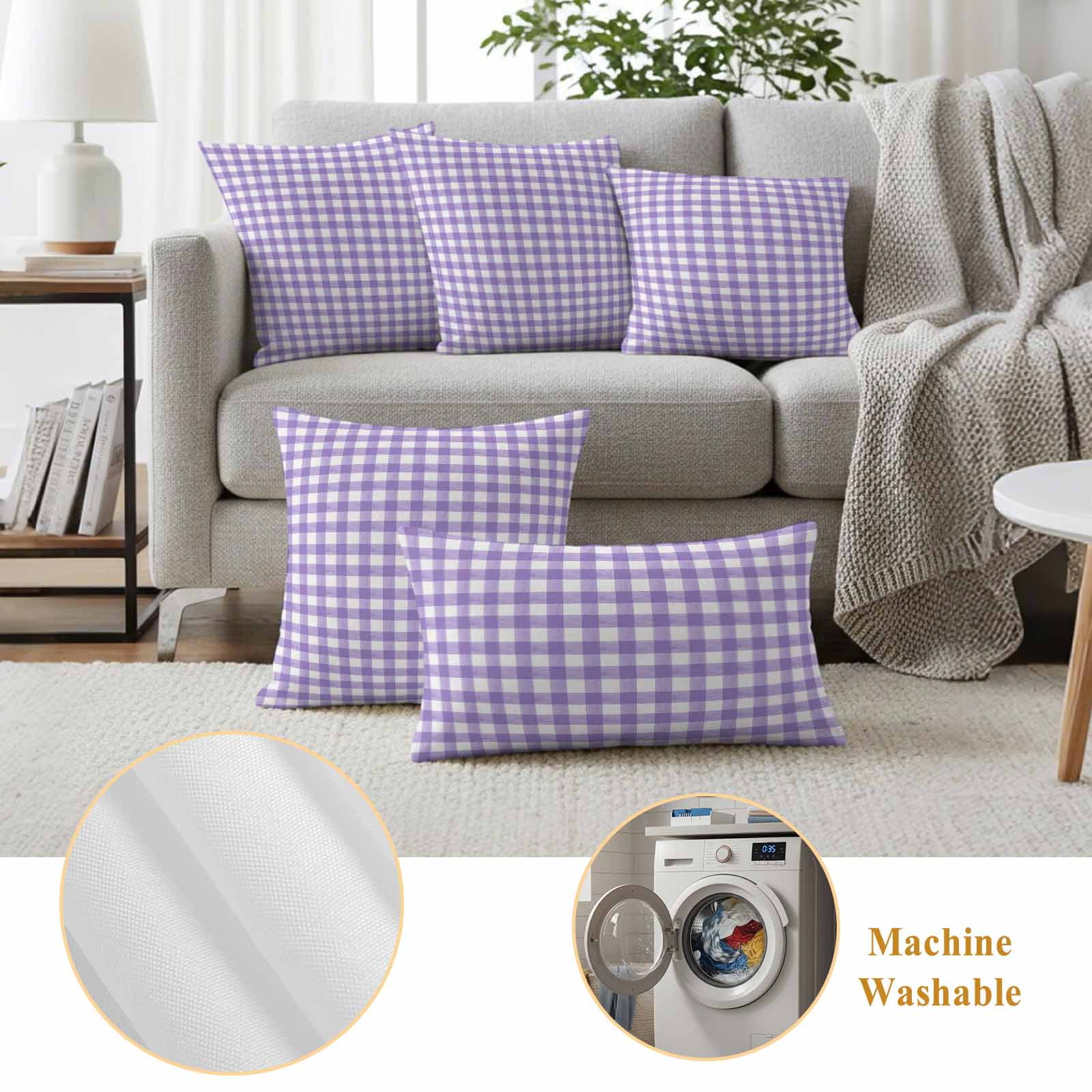 Pack of 2 Outdoor Pillow Covers,Waterproof Purple Throw Pillow Covers,Country French Rustic Buffalo Plaid Modern Art Decorative Pillowcases Cushion Covers for Couch Pillow Sham Protector 16x16 Inch