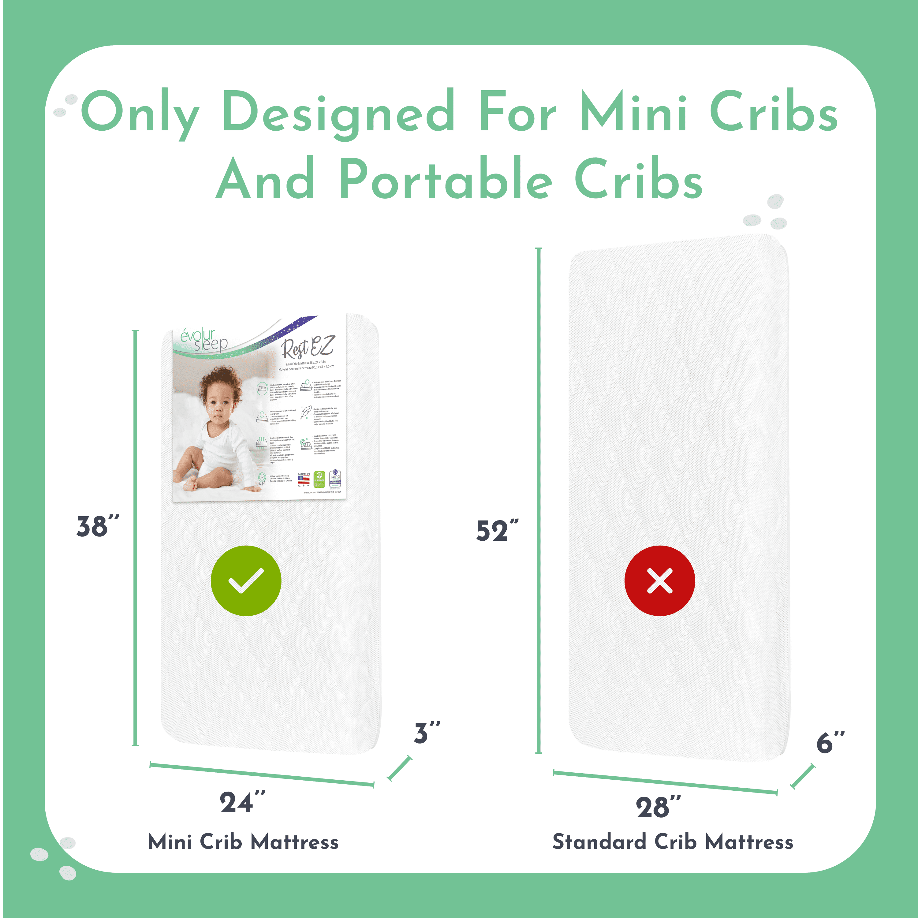 Dimensions of a mini crib mattress sale
