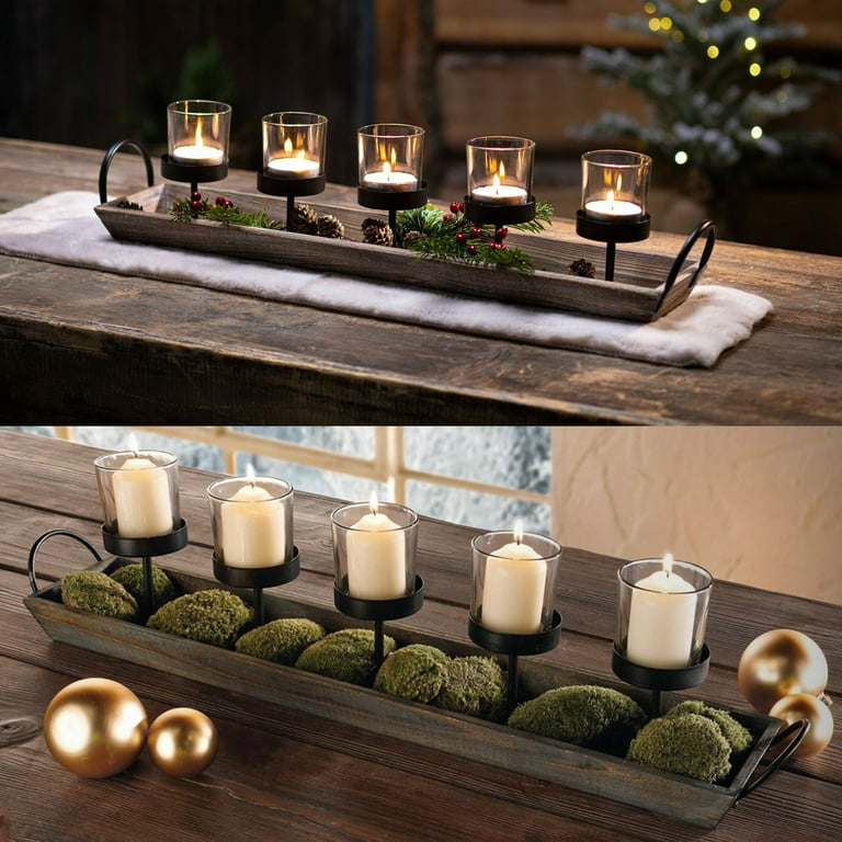 Wood candle holder deals centerpiece