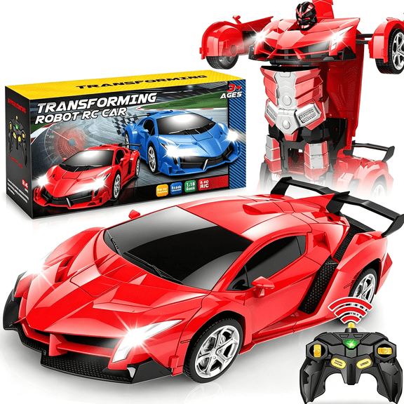 Transform Remote Control Car, RC Toys for Boys Age 3-8, 2.4GHz Controls, 360°Spins, LED Light, Fun Birthday Gift for Boys