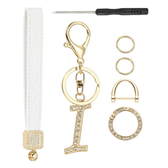 Porte-clés en Cuir, Porte-Clés Lettre I Chic avec Anneau Porte-Clés et Anneau D Clés de Voiture Porte-Clés Alphabet Décoratif pour Sac Sac à Dos DIY, Ton Or