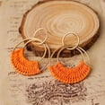 thumbnail image 4 of Raffia Hoop Earrings for Women Girls Fun Boho Summer Beach Earrings Lightweight Handmade Straw Wicker Rattan Dangle Earrings Statement Geometric Round Drop Earrings, 4 of 5