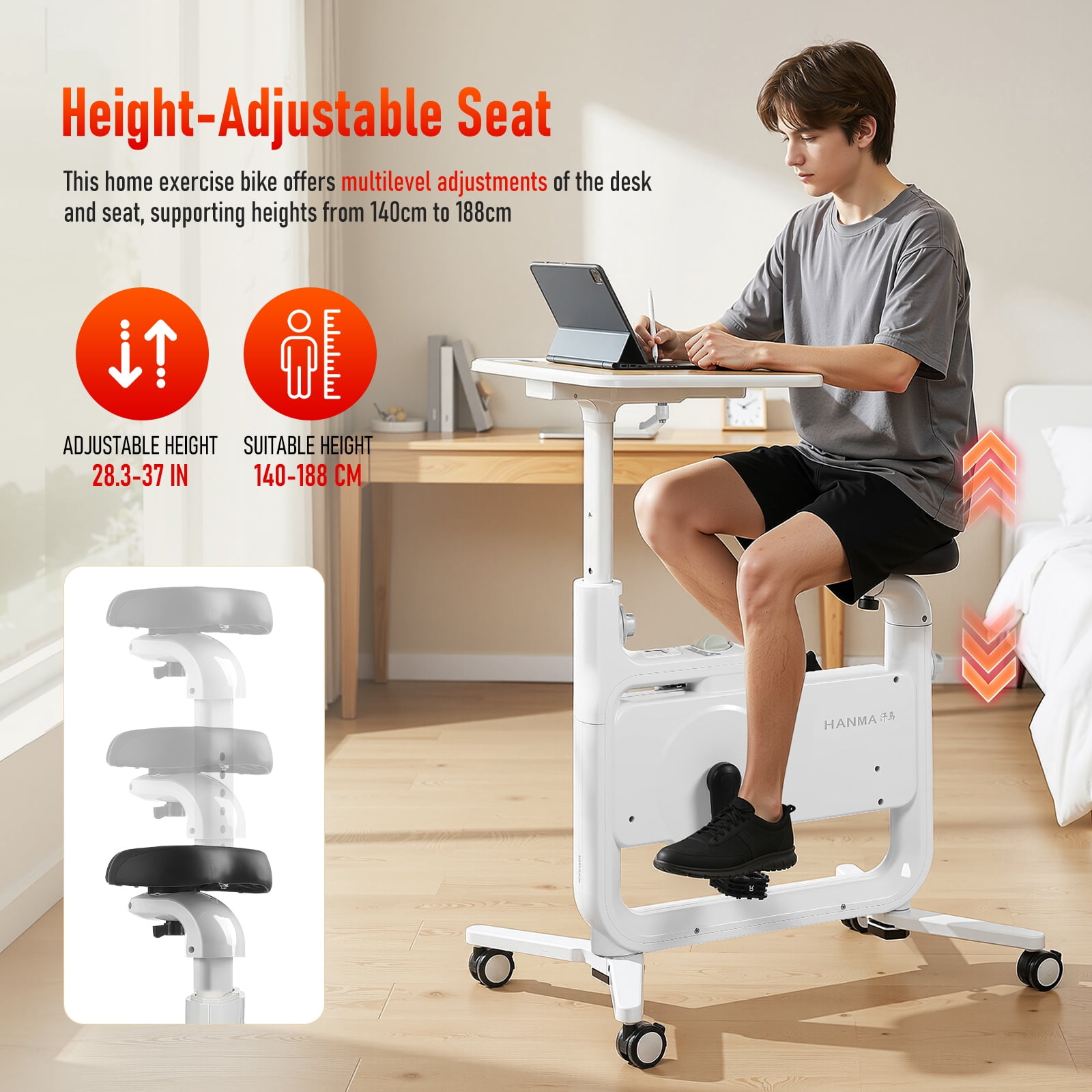 Plagage Under Desk Bike Exercise Bike with 2D Desktop, Upright Indoor Cycling Bikes with 264LBS Weight Capacity Stationary Bikes for Home