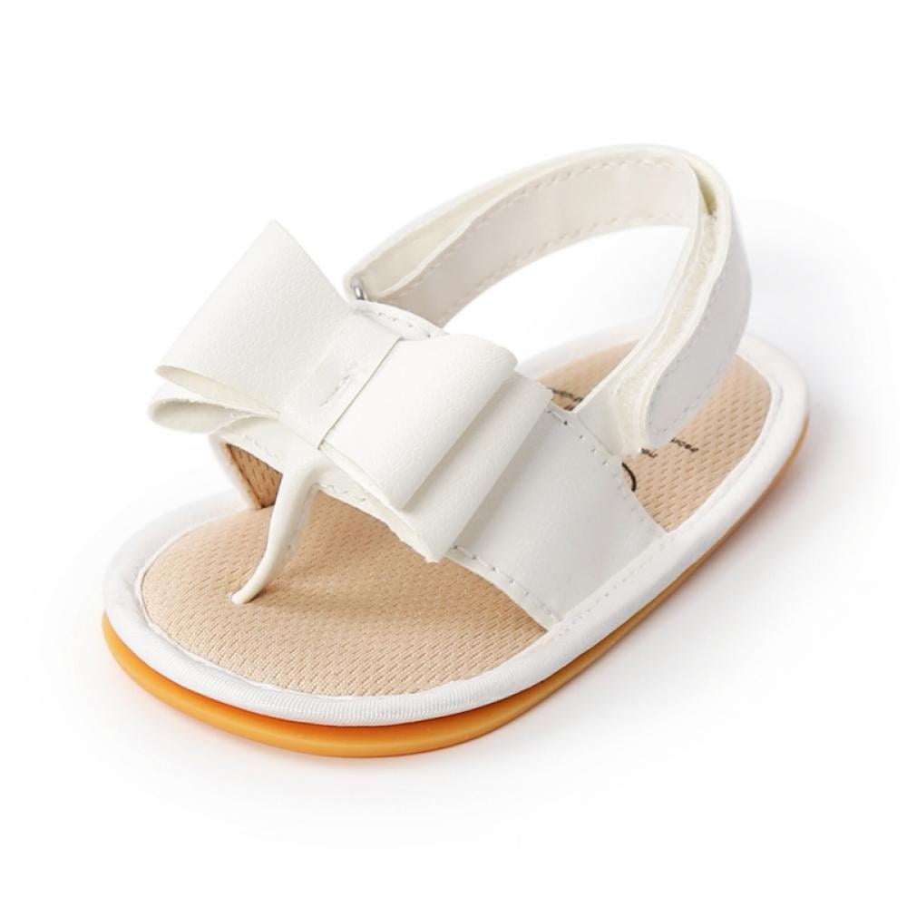 Summer Newborn Baby Girls Bow First Walkers Crib Soft Sole Sandals Thongs Shoes 