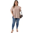 thumbnail image 3 of DARING DIVA Women's Plus Crew Neck Loose Fit Striped Summer Blouse 1X Khaki, 3 of 6