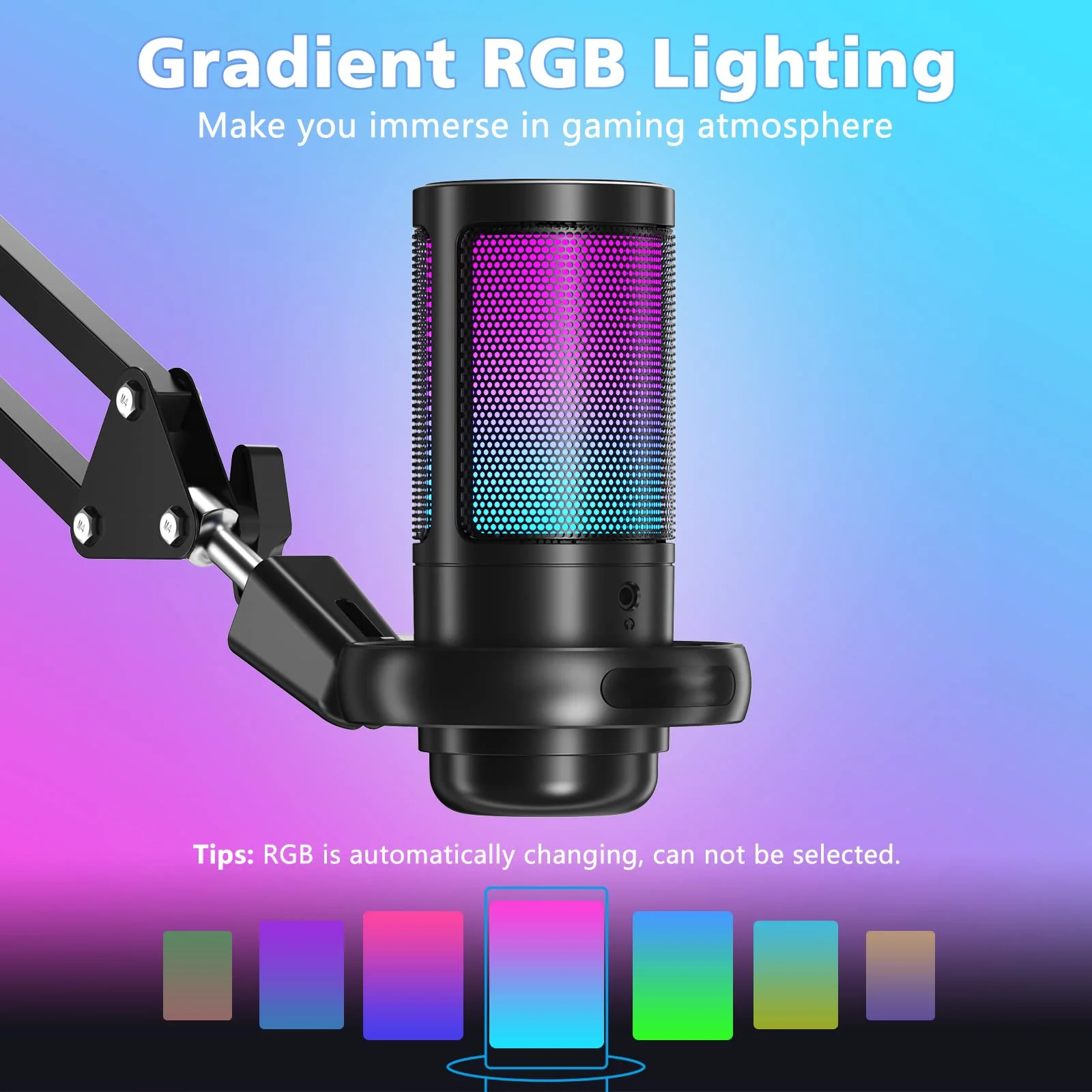 Gaming USB Microphone,Noise Cancellation Condenser mic with Touch Mute,Gain,Monitoring,Boom Arm for Streaming,Podcast,Twitch,YouTube,Discord,iPhone,iPad,PC,Computer,PS4,PS5,Mac,GamerWave