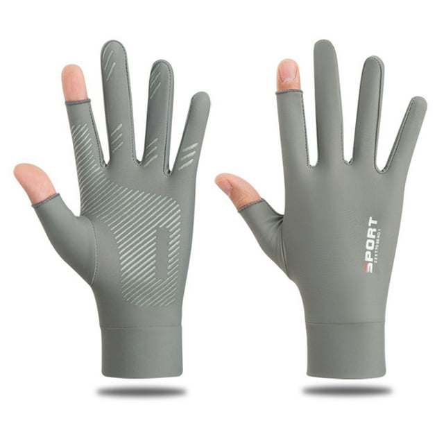 Summer UV Protection Gloves, Two-Fingerless Non-Slip Gloves for Men Women Breathable Gloves for Driving Cycling Riding Climbing Golfing Workout (Grey, L)