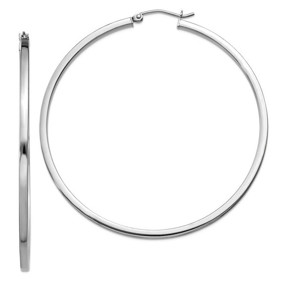 925 Sterling Silver Polished Hollow tube Hinged post 2mm Square Tube Hoop Earrings 57x55mm Wide 2mm Thick Hoop Earring f