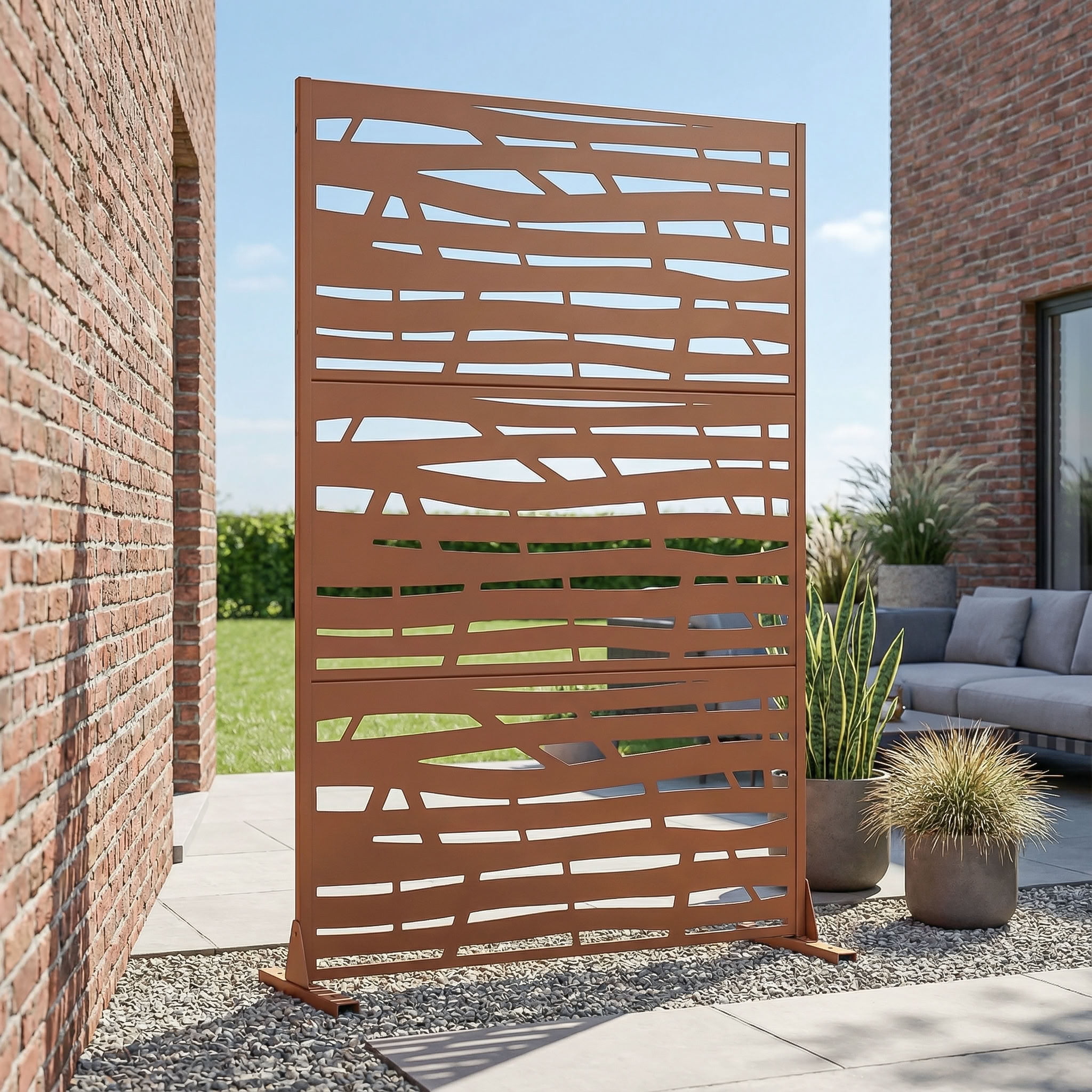 MAYEERTY 72*47in Outdoor Privacy Screen, Horizontal Slat Metal Privacy Fence, Deck Privacy Panel for Patio, Balcony, Garden