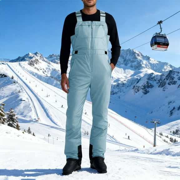 CQONEPT Mens Snow Ski Bib Overall Windproof Windbreaker Romper Insulated Snowboarding Jumpsuit with Pockets Light Blue 2XL