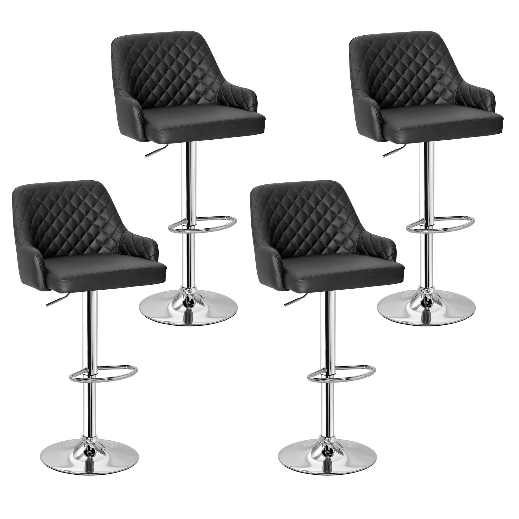 VECLO Bar Stools Adjustable Swivel with Back and Armrest, Black (Set of 4)