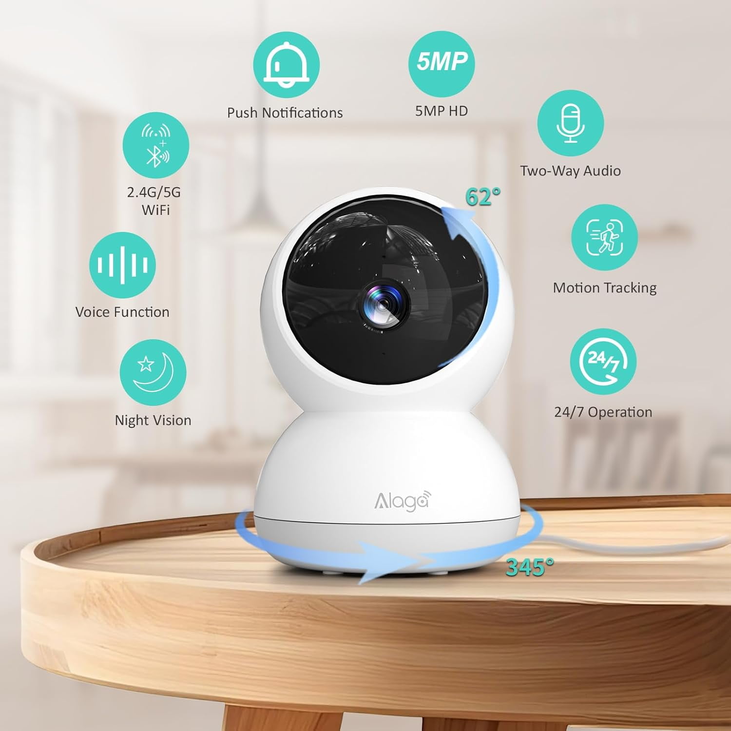Indoor Camera, 3K HD Indoor Security Camera, 360° Pan/Tilt Pet Camera, 2-Way Audio, Siren, Night Vion, Baby/Pet Monitor with Phone App 2.4G and 5G WiFi, Compatible Alexa and Asstant